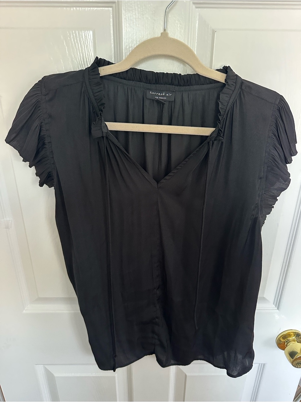 Black Women's V-Neck Short Sleeve Blouse - Current Air